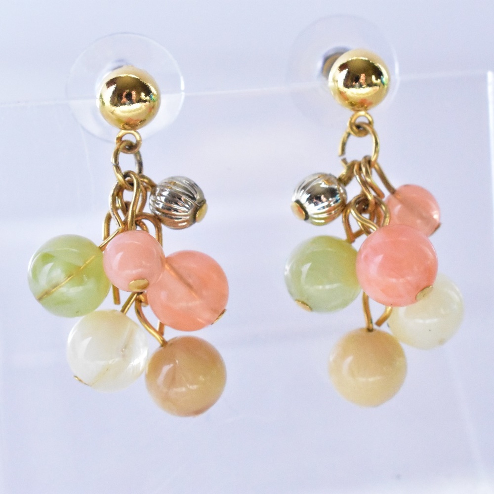 Pastel Green Peach and Cream Beaded Drop Earrings